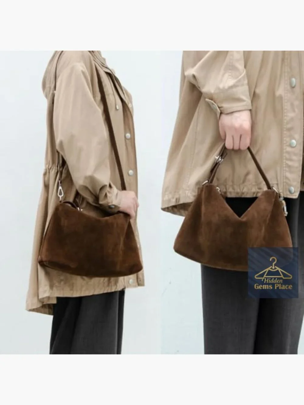 Premium Suede Leather Crossbody Bag Shoulder Tote Hobo